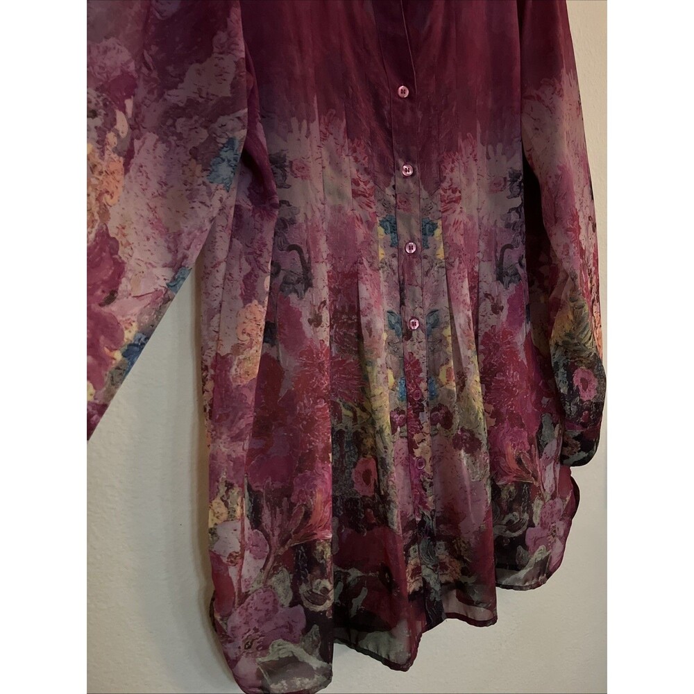 Soft Surroundings Womens Shirt Harmonia Tunic Lined Floral Button Tank Top SZ L - Picture 6 of 10
